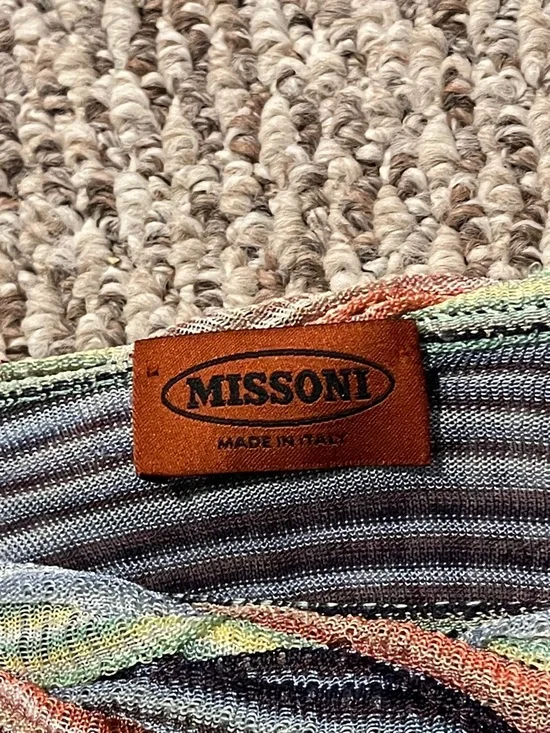 Vintage Missoni Off-Shoulder Stripe Knit Sweater in Green, Coral, Navy and Cream - Picture 2 of 6